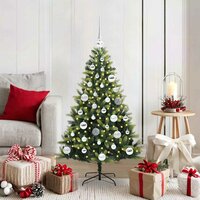 Kant en klare sfeervolle kunstkerstboom met lampjes en zilveren ballen