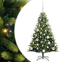 Kant en klare sfeervolle kunstkerstboom met lampjes en zilveren ballen