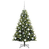 Kant en klare sfeervolle kunstkerstboom met lampjes en zilveren ballen