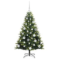 Kant en klare sfeervolle kunstkerstboom met lampjes en zilveren ballen