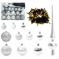 Kant en klare sfeervolle kunstkerstboom met lampjes en zilveren ballen