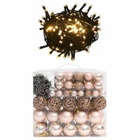 120-delige Kerstballenset met piek en 300 LED&#039;s ros&eacute;goud