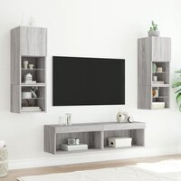 Tv-meubel 6-delige Tv-wandmeubelset met LED grijs eikenkleurig