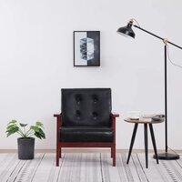 Fauteuil Minoes kunstleer zwart met houten armleuningen en poten