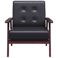 Fauteuil Minoes kunstleer zwart met houten armleuningen en poten