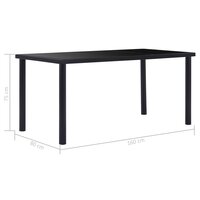 Eettafel Robert 160x80x75 cm gehard glas zwart met metalen poten