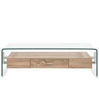 Salontafel James 98x45x31 cm gehard glas transparant met houten onderblad