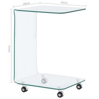 Salontafel Kermit 45x40x63 cm gehard glas met wieltjes