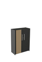 Luxe dressoir Oxford antraciet met akoestische deuren eiken latjes 111cm hoog