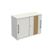 Compact wit kantoorsideboard Oxford 100cm breed met akoestische eiken latjeswand