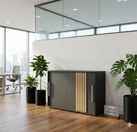 Sideboard Oxford zwart met akoestisch paneel in sfeer situatie