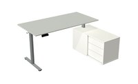 Lichtgrijs elektrisch verstelbaar zit-sta bureau Kerkmann Move New Base 160x80 cm met wit sideboard