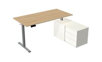 Licht eiken elektrisch verstelbaar zit-sta bureau Kerkmann Move New Base 160x80 cm met wit sideboard