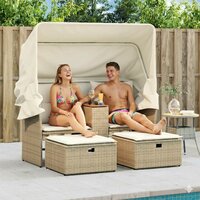 Tuinbank Miranda 2-zits met luifel en voetenbanken poly rattan beige sfeerafbeelding