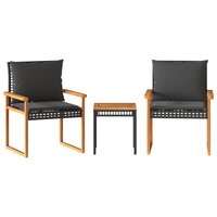 Bistroset Mantra met kussens poly rattan en acaciahout zwart