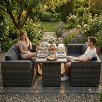  Loungeset Dining met kussens poly rattan grijs