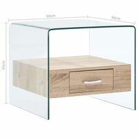 Salontafel Janine met lade 50x50x45 cm gehard glas - afmetingen