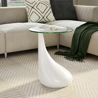 Salontafel Raindrop met rond glazen tafelblad hoogglans wit