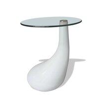 Salontafel Raindrop met rond glazen tafelblad hoogglans wit zijaanzicht
