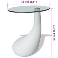 Salontafel Raindrop met rond glazen tafelblad hoogglans wit - afmetingen
