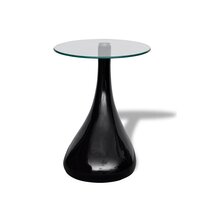 Salontafel Raindrop met rond glazen tafelblad hoogglans zwart - vooraanzicht