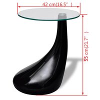 Salontafel Raindrop met rond glazen tafelblad hoogglans zwart - afmetingen