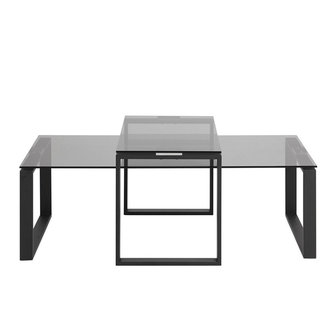 Meubelen-Online - Salontafel Magnus set 2 tafels rookglas met zwart - vooraanzicht
