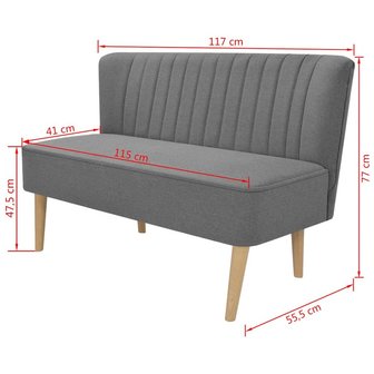 Bank Retrostyle grijs 117x55,5x77 cm stof lichtgrijs