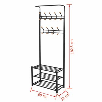 Halkast kledingrek met schoenenopberger 68x32x182,5 cm zwart