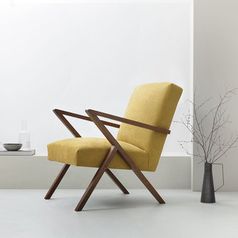 Meubelen-Online - Fauteuil Retrostar stof geel vintage design