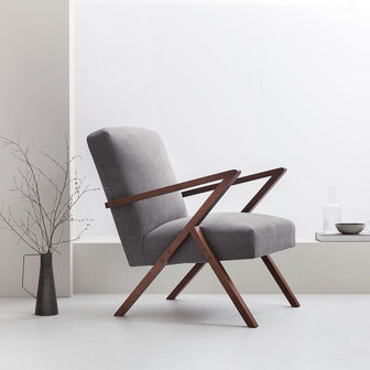 Meubelen-Online - Fauteuil Retrostar stof grijs vintage design