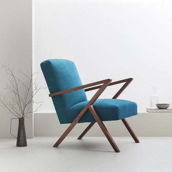 Meubelen-Online - Meubelen-Online - Fauteuil Retrostar stof turkoois vintage design