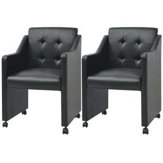 Meubelen-Online - Eetkamerstoelen Magda set 2 zwart met wieltjes