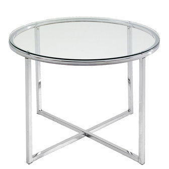 Bijzettafel Cross rond helder glas 