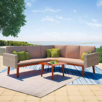 Meubelen-Online - Loungeset Sunny met kussens poly rattan grijs 4-delig