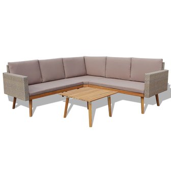 Meubelen-Online - Loungeset Sunny met kussens poly rattan grijs 4-delig