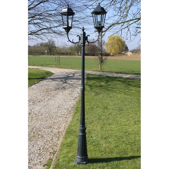 Meubelen-Online - Tuinlantaarn met 2 armen 230 cm aluminium donkergroen/zwart