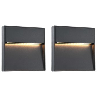 Meubelen-Online - Tuinlampen LED-buitenwandlampen set 2 st 3 W vierkant zwart