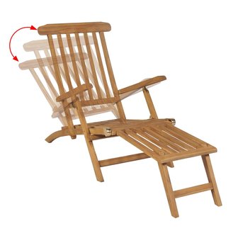 Meubelen-Online - Ligstoel Deckchair met voetensteun massief teakhout