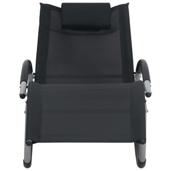 Ligstoel schommelstoel met kussen textileen zwart