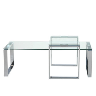 Meubelen-Online - Salontafel Magnus set 2 tafels glas met chroom