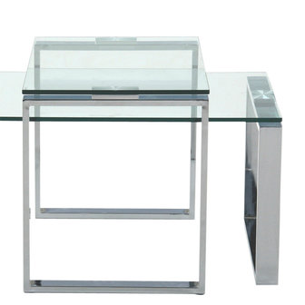Meubelen-Online - Salontafel Magnus set 2 tafels glas met chroom bijzettafel
