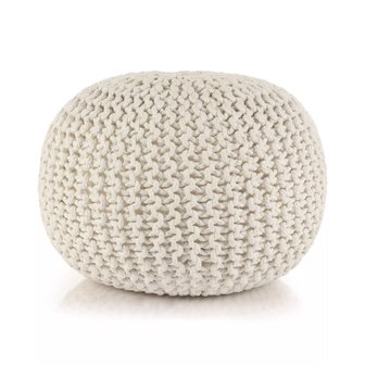Meubelen-Online - Poef handgebreid 50x35 cm katoen wit