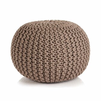 Meubelen-Online - Poef handgebreid 50x35 cm katoen bruin