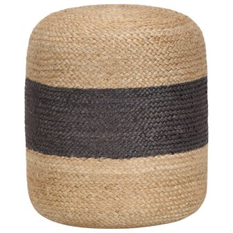 Meubelen-Online - Poef Fez handgemaakt 40x45 cm jute donkergrijs met naturel