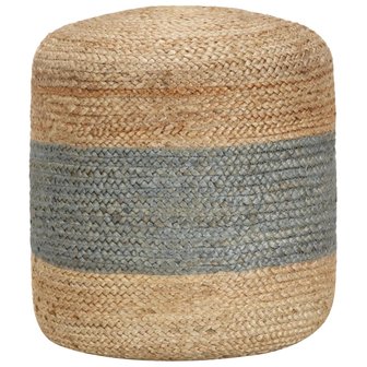 Meubelen-Online - Poef Fez handgemaakt 40x45 cm jute olijfgroen met naturel