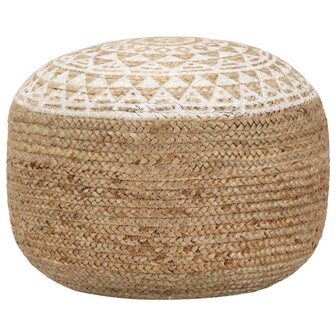 Meubelen-Online - Poef Fez handgemaakt 40x45 cm jute wit met naturel