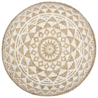 Meubelen-Online - Poef Fez handgemaakt 40x45 cm jute wit met naturel