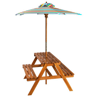 Meubelen-Online - Kinderpicknicktafel met parasol 79x90x60 cm massief acaciahout