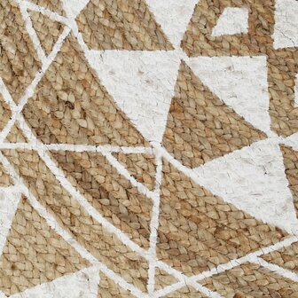 Meubelen-Online - Vloerkleed handgemaakt met witte print 150 cm jute
